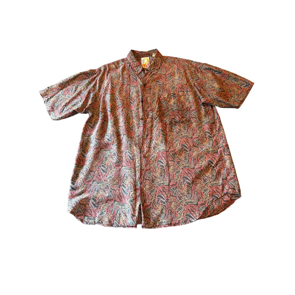 On The Brink Shirt Multicolor Silk Tropical Leaf Print Short Sleeve L